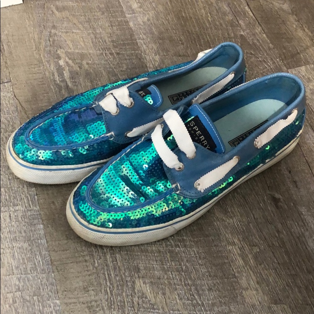 Blue Sequined Sperrys
